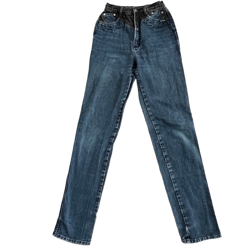 Vintage 90s Rockies Pocketless Back Mom High Rise Jeans 2-Tone Blue + Gray Wash